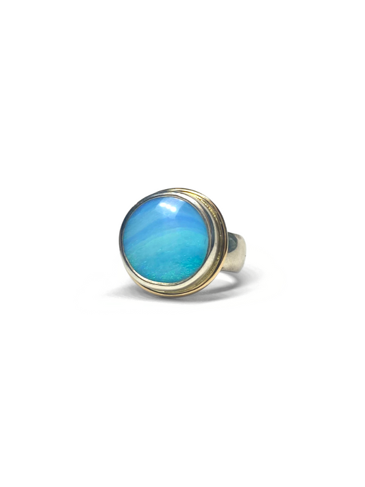 Aqua Splash Opal Silver and Gold Ring