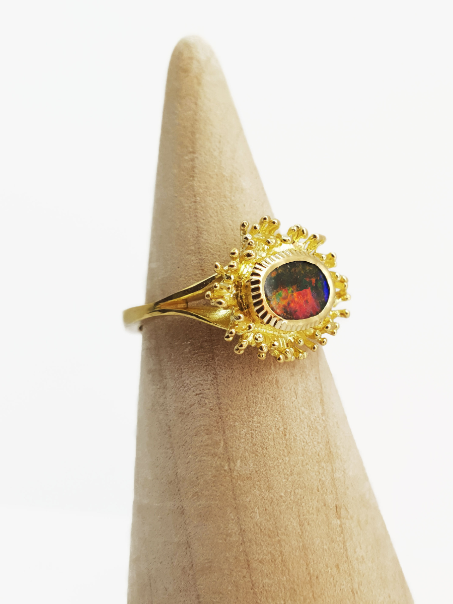 Aurora Fringe Gold Opal Ring