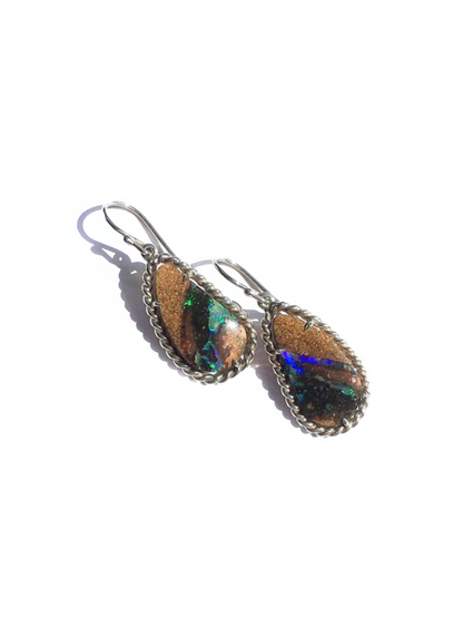 Boulder Opal Earrings with a Silver Twist