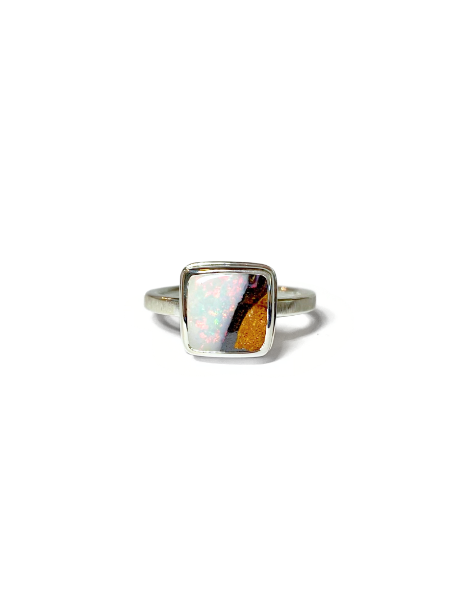 Cabin in the Snow Opal and Silver Ring