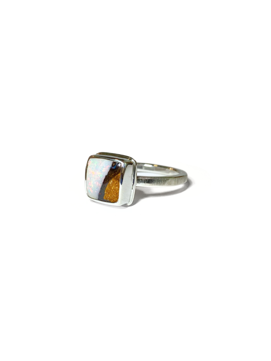 Cabin in the Snow Opal and Silver Ring