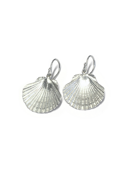 Coastal Fan Silver Seashell Earrings