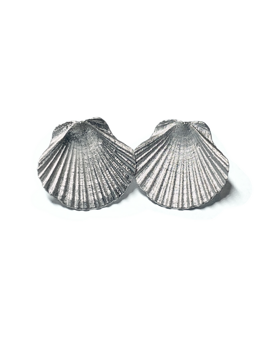 Coastal Fan Silver Seashell Stud Earrings