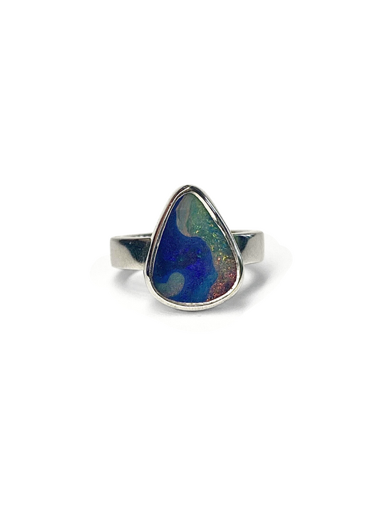 Cosmic Swirl Opal and Silver Ring