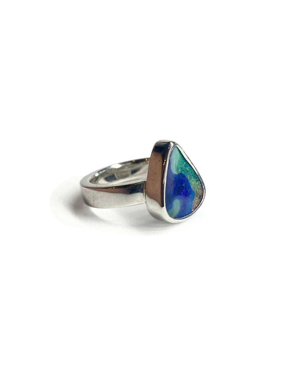 Cosmic Swirl Opal and Silver Ring