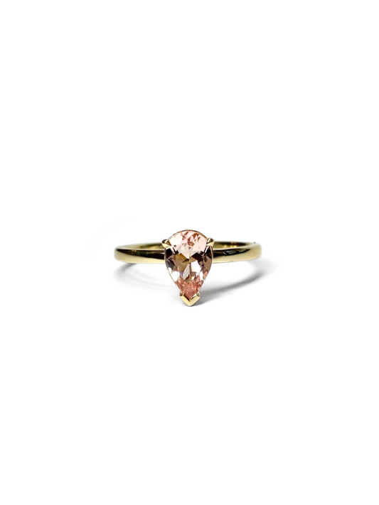 Peachy Pink Pear Cut Morganite Ring