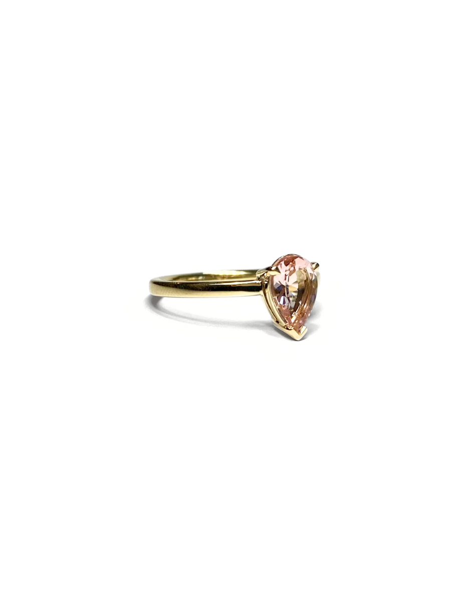 Peachy Pink Pear Cut Morganite Ring