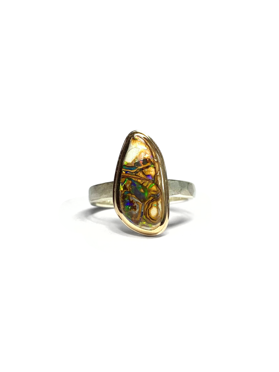 Earth from Afar Boulder Opal Matrix Gold and Silver Ring