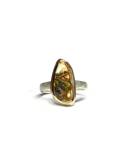 Earth from Afar Boulder Opal Matrix Gold and Silver Ring