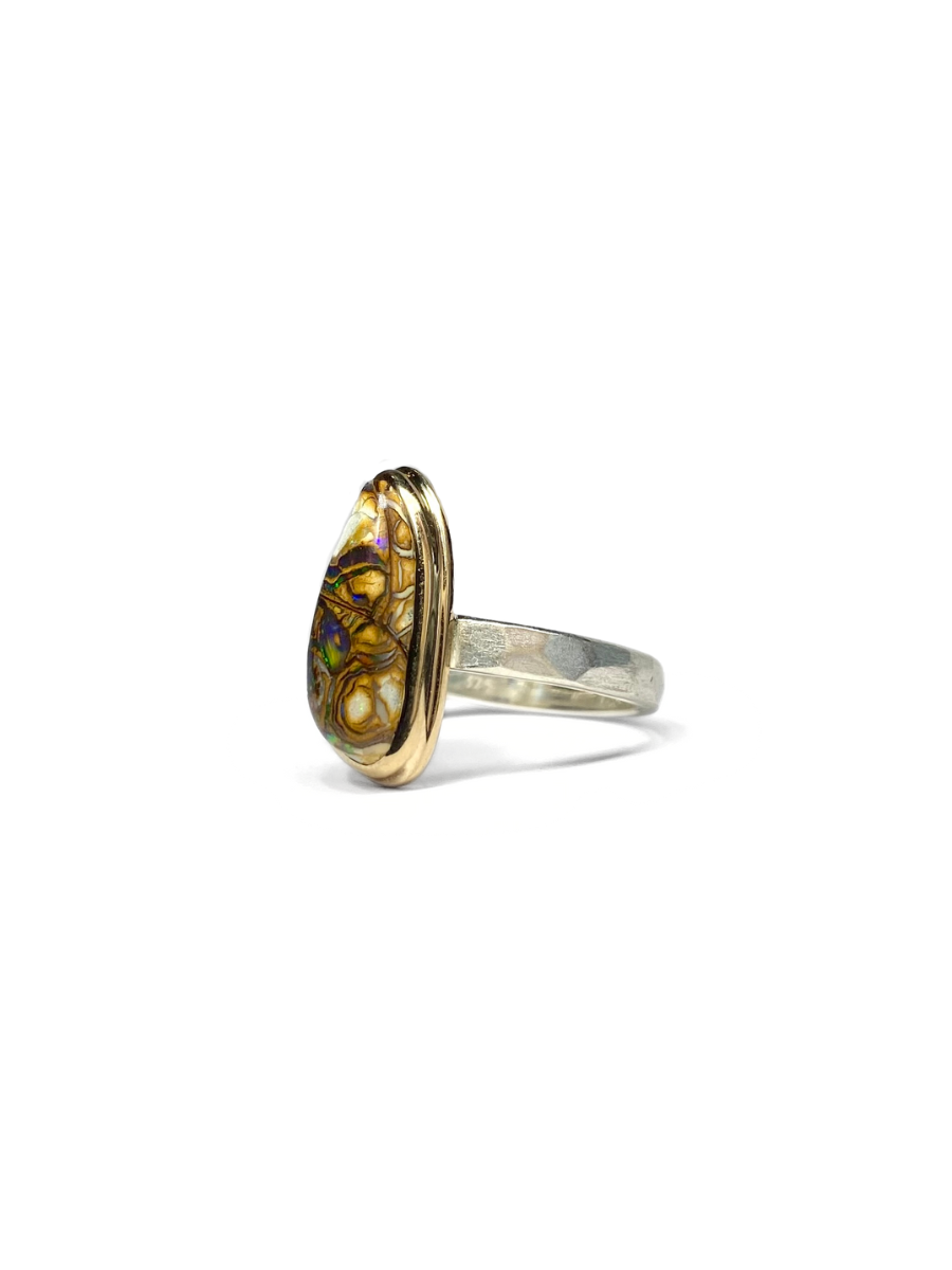 Earth from Afar Boulder Opal Matrix Gold and Silver Ring