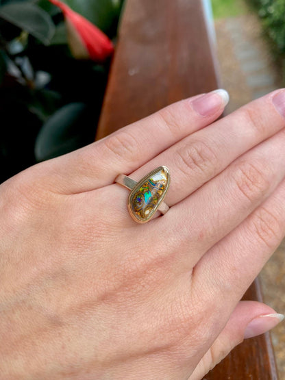 Earth from Afar Boulder Opal Matrix Gold and Silver Ring