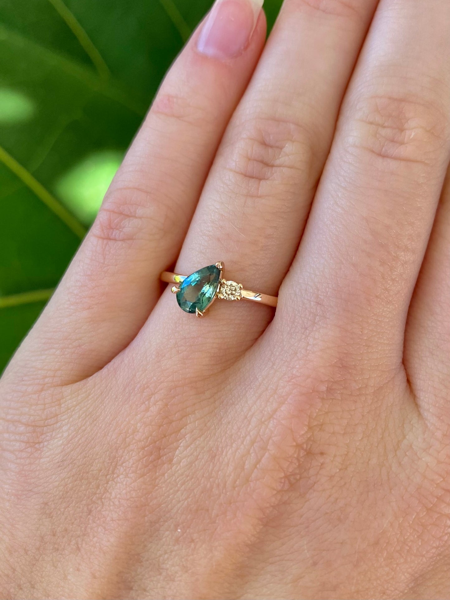 Forest Sapphire and Diamond Rose Gold Ring