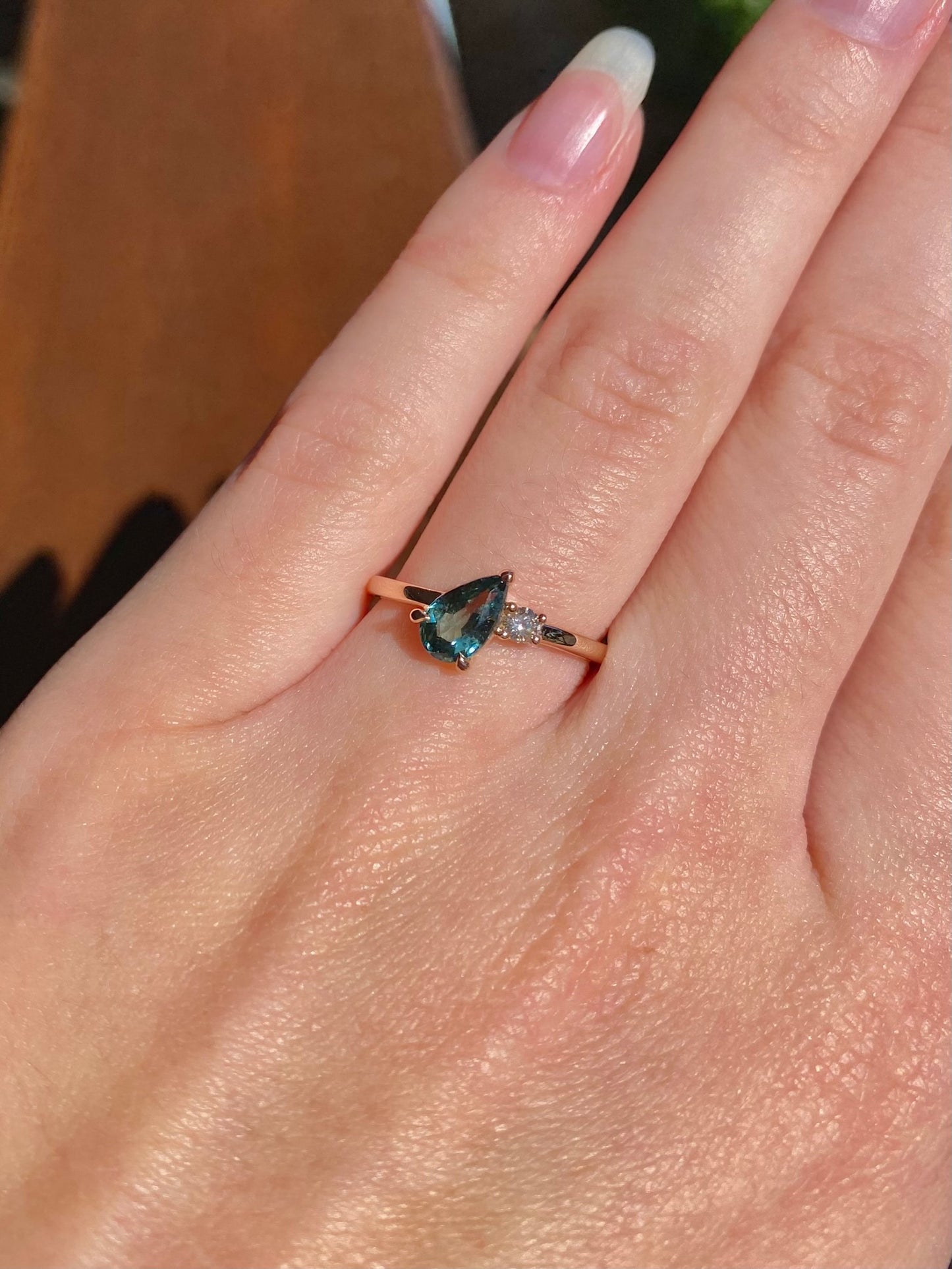 Forest Sapphire and Diamond Rose Gold Ring