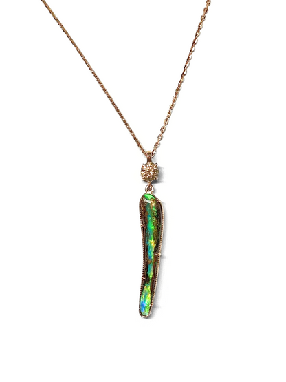 Green Flash Opal and Diamond Pendant