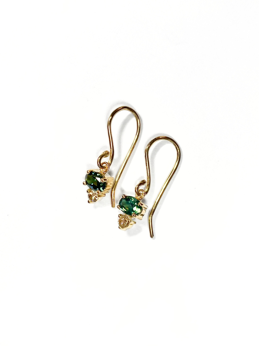 Green Lagoon Sapphire and Diamond Earrings