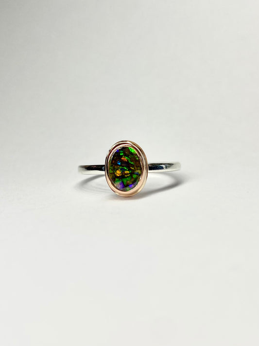 Green Mini Galaxy Ring Rose Gold and Silver
