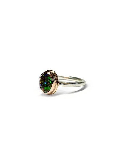 Green Mini Galaxy Ring Rose Gold and Silver