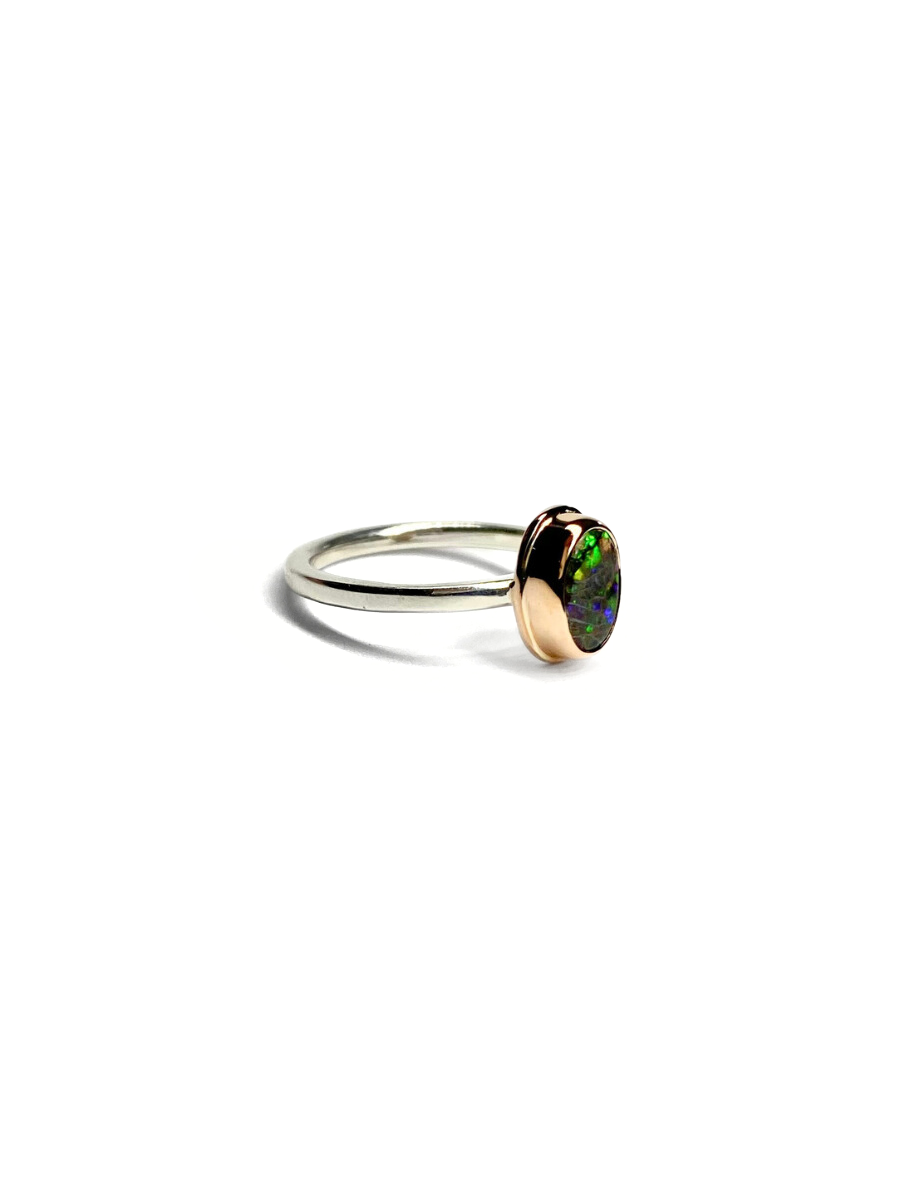 Green Mini Galaxy Ring Rose Gold and Silver