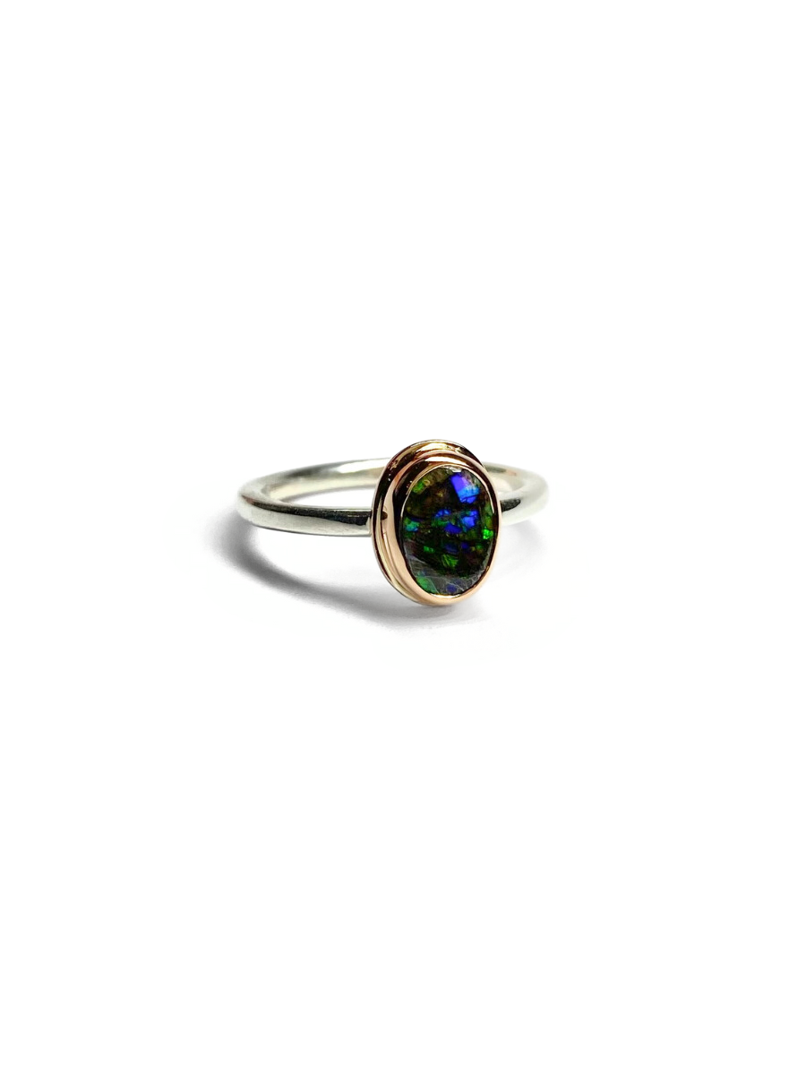 Green Mini Galaxy Ring Rose Gold and Silver