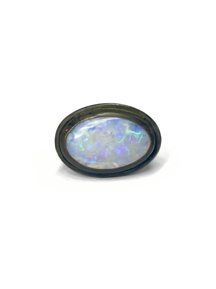 Lightning Ridge Solid Crystal Opal Ring | Silver with Black Rhodium Finish