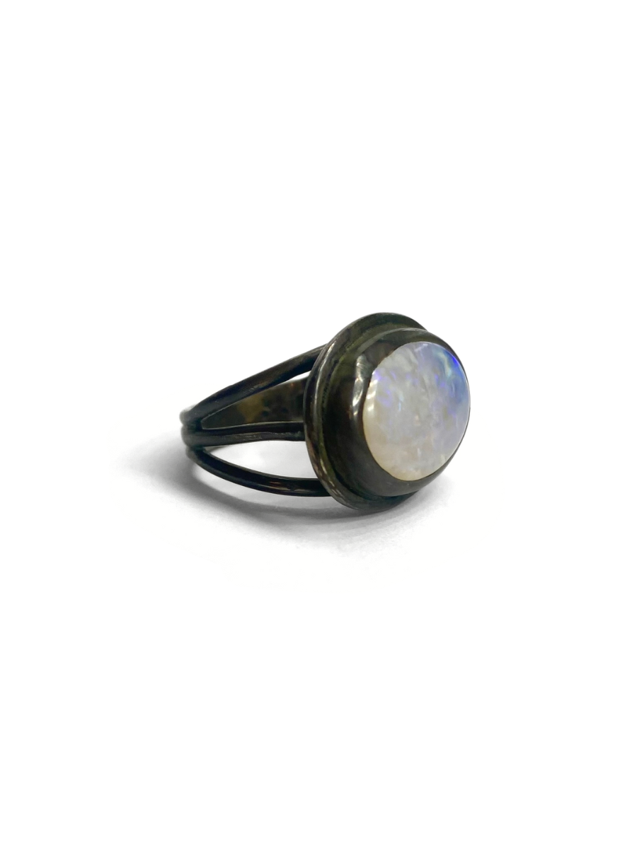 Lightning Ridge Solid Crystal Opal Ring | Silver with Black Rhodium Finish