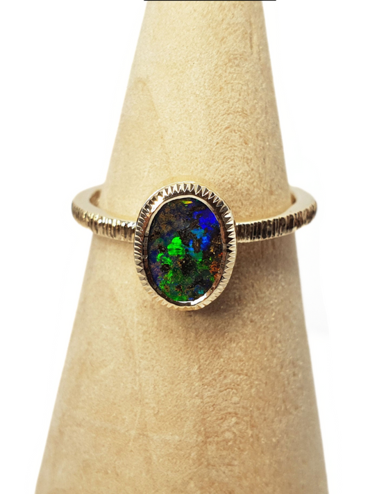 Moon Dust Bright Green Opal Ring