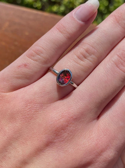 Moon Dust Red Opal Ring