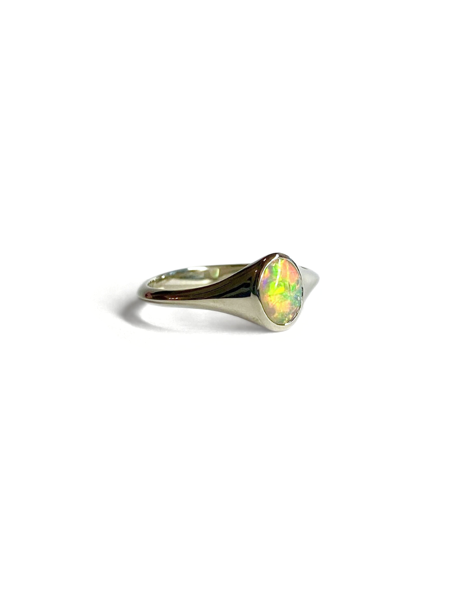 Rainbow Glow Opal and White Gold Ring