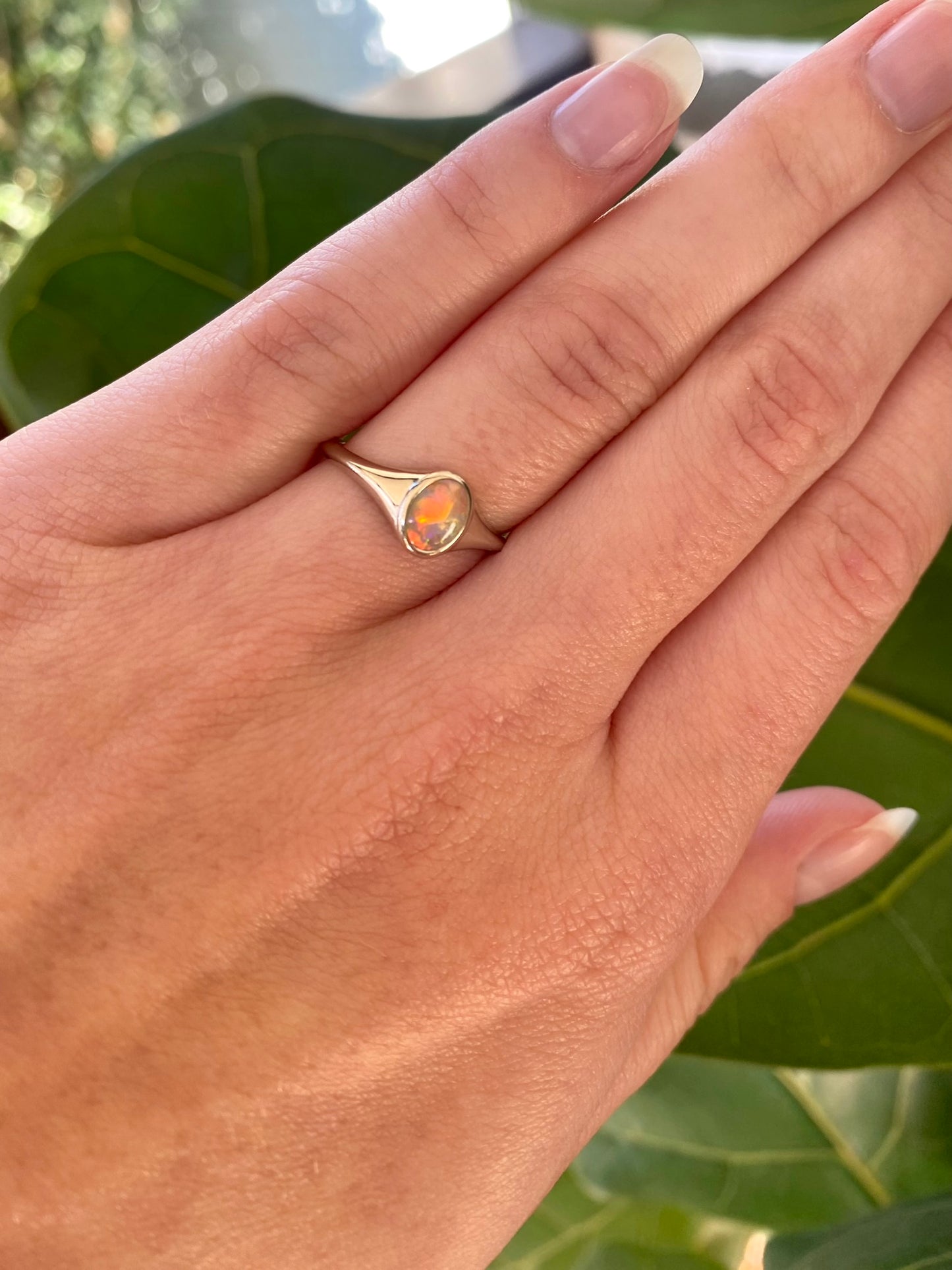 Rainbow Glow Opal and White Gold Ring