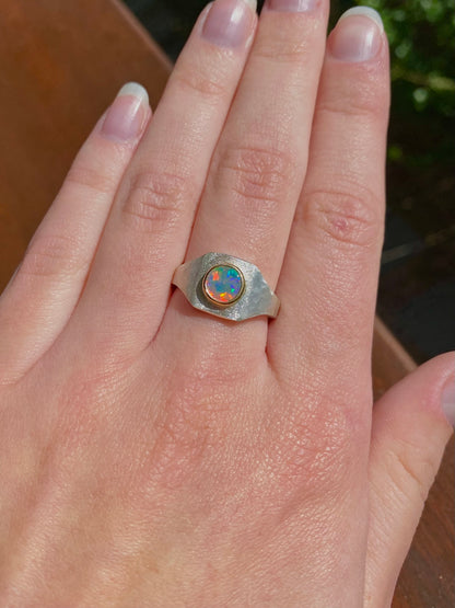 Rainbow Opal Signet Ring