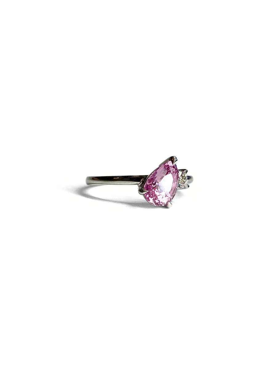 Rose Bud Sapphire and Diamond White Gold Ring