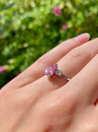 Rose Bud Sapphire and Diamond White Gold Ring
