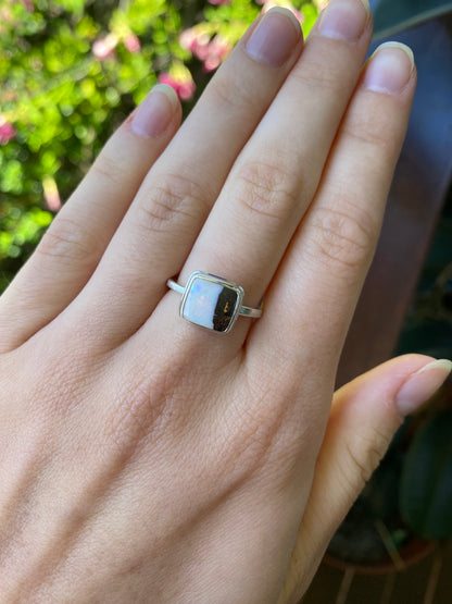 Snow Storm Opal and Silver Ring