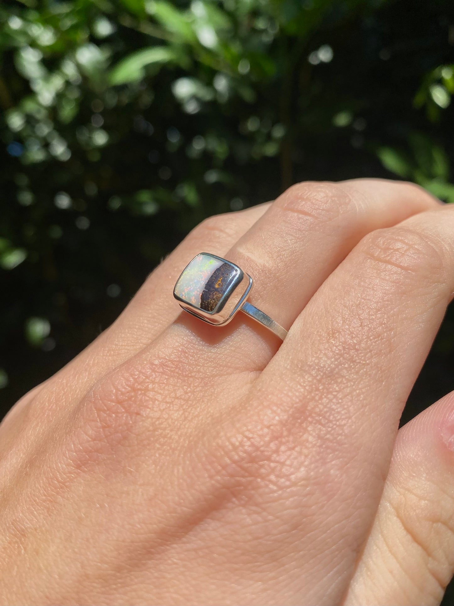 Snow Storm Opal and Silver Ring