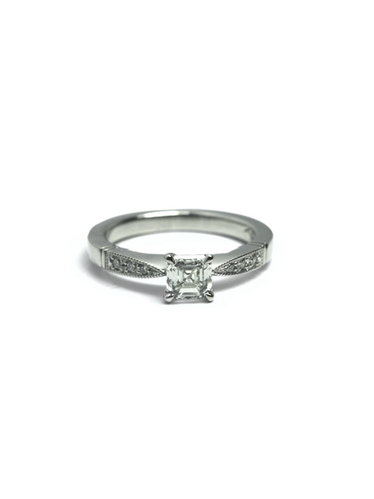 Square Diamond with Sidestones Ring