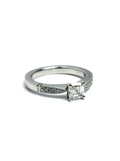 Square Diamond with Sidestones Ring