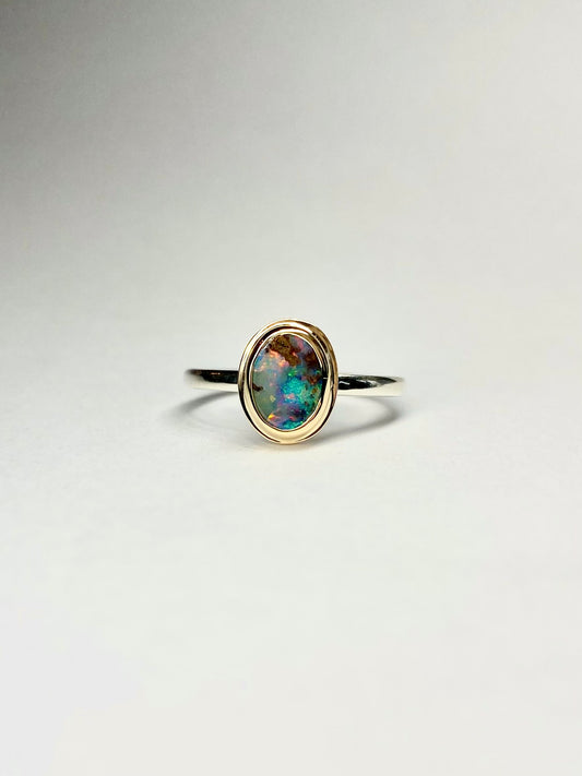 Blue Mini Galaxy Ring Yellow Gold and Silver