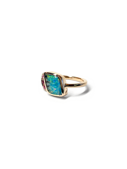 Tiger Stripe Opal and Sapphire Ring