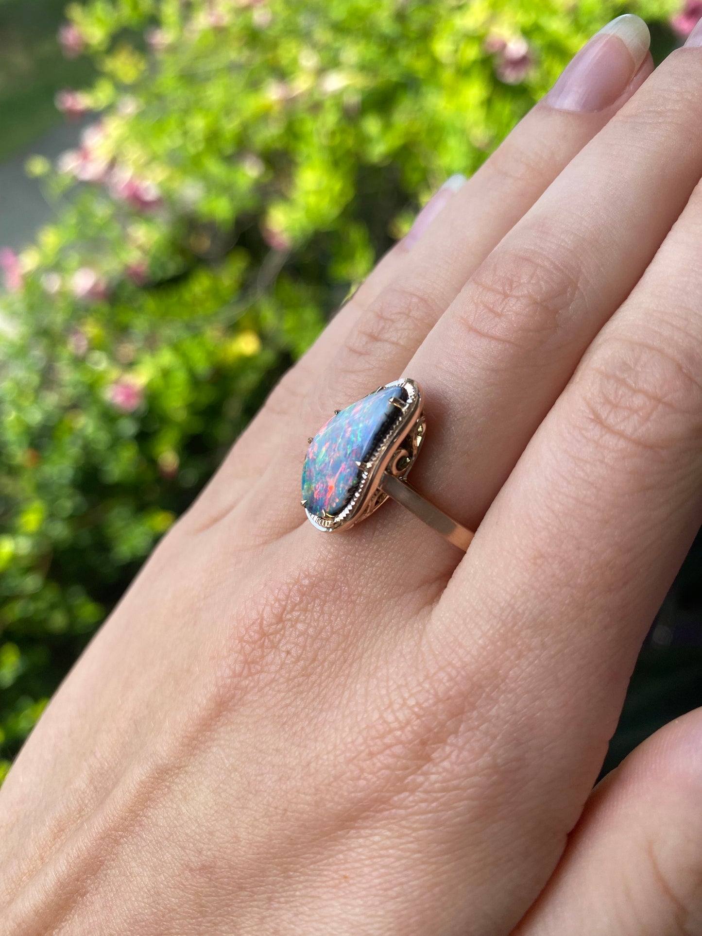 Twilight Bloom Opal Rose Gold Ring