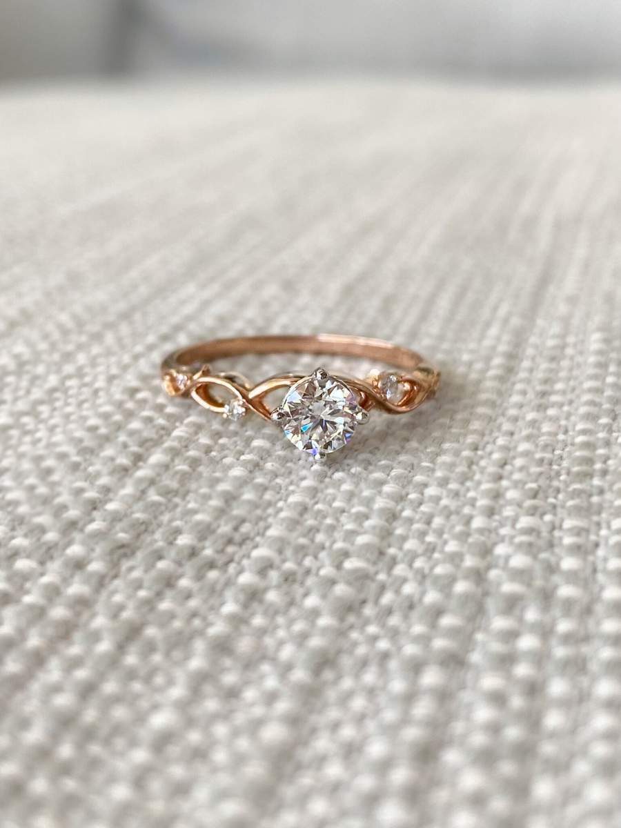 Twisting Shoulders Diamond and Rose Gold Ring