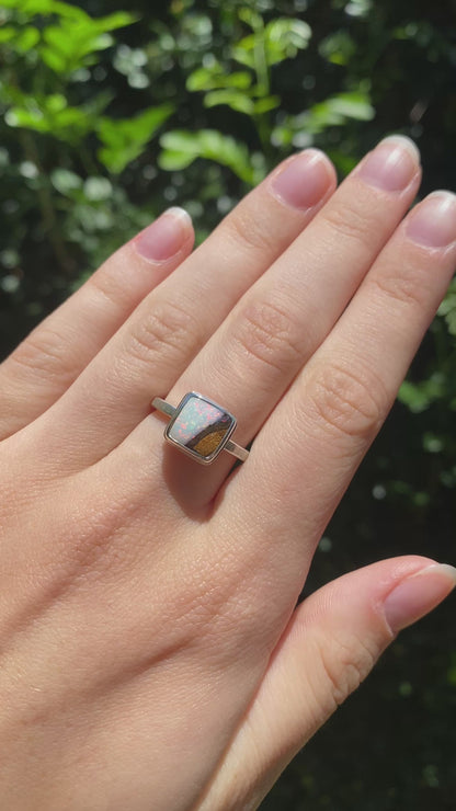 Cabin in the Snow Opal and Silver Ring